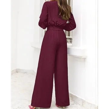 PRETTYGARDEN Women's 2 Piece Outfits V Neck Palazzo Set