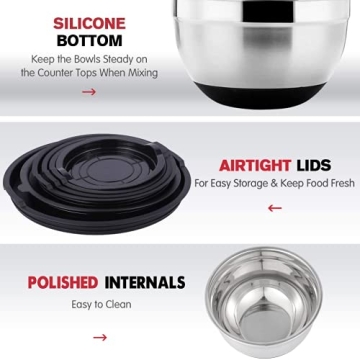 Mixing Bowls Set with Lids & Graters - 20PCS