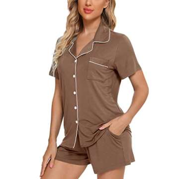 Leikar Womens Button Down Pajama Sets Bride Pajamas Sets Sleepwear Shorts Lounge Set