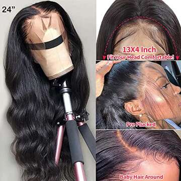 Tuneful Body Wave Lace Front Wigs Human Hair Pre Plucked 13x4 Lace Frontal Wig 180% Density Human Hair Wigs for Black Women with Baby Hair 18 Inch Natural Color