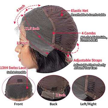 Tuneful Body Wave Lace Front Wigs Human Hair Pre Plucked 13x4 Lace Frontal Wig 180% Density Human Hair Wigs for Black Women with Baby Hair 18 Inch Natural Color