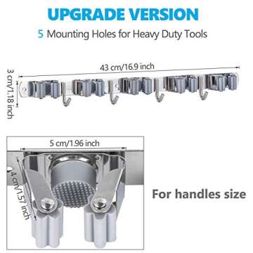 Saxhorn Broom Holder Wall Mount, Mop Holder Organizer Wall Mounted Broom Hanger for Home, Kitchen, Garden, Garage, Laundry Room Organization and Storage(5 Racks 4 Hooks)