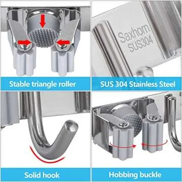 Saxhorn Broom Holder Wall Mount, Mop Holder Organizer Wall Mounted Broom Hanger for Home, Kitchen, Garden, Garage, Laundry Room Organization and Storage(5 Racks 4 Hooks)