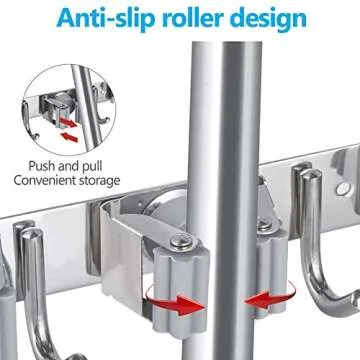 Saxhorn Broom Holder Wall Mount, Mop Holder Organizer Wall Mounted Broom Hanger for Home, Kitchen, Garden, Garage, Laundry Room Organization and Storage(5 Racks 4 Hooks)