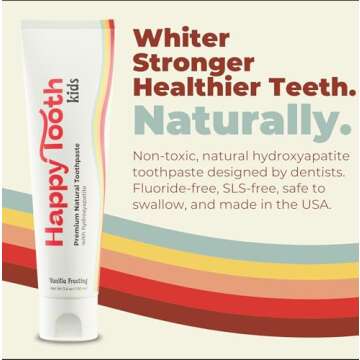 Happy Tooth Natural Hydroxyapatite Toothpaste, Fluoride Free, SLS Free, Whitening for Sensitive Teet...