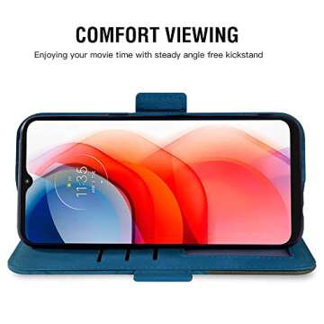 Asuwish Compatible with Moto G Play 2021 Wallet Case and Tempered Glass Screen Protector Leather Flip Cover Card Holder Cell Accessories Phone Cases for Motorola GPlay2021 6.5 XT2093DL XT2093-7 Blue