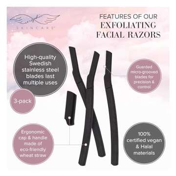 Seraphic Skincare Exfoliating Facial Razors (3pc) – For Eyebrows, Peach Fuzz & Exfoliation – Dermaplane Face Razor for Women – Wheat Straw & Swedish Stainless Steel Blades