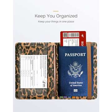 Mymazn Leopard Passport Holder Passport Case Travel Wallet with Vaccination Card Holder Passport Cov...
