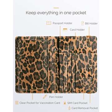 Mymazn Leopard Passport Holder Passport Case Travel Wallet with Vaccination Card Holder Passport Cover with RFID Blocking Clear Pocket For Photo (leopard)