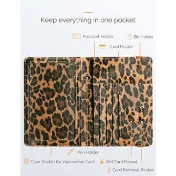 Mymazn Leopard Passport Holder Passport Case Travel Wallet with Vaccination Card Holder Passport Cover with RFID Blocking Clear Pocket For Photo (leopard)