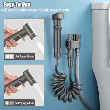 Handheld Bidet Sprayer for Toilet,1-In-2-Out Dual Control Valve,Mini Toilet Faucet Sprayer Kit Butt Washer,Hand Shower Bidet Attachment for Washing Machine and Toilet (Grey)