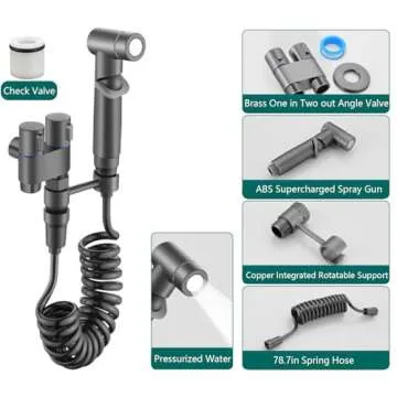 Handheld Bidet Sprayer for Toilet,1-In-2-Out Dual Control Valve,Mini Toilet Faucet Sprayer Kit Butt Washer,Hand Shower Bidet Attachment for Washing Machine and Toilet (Grey)