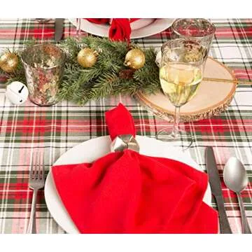 DII Tartan Plaid Collection Holiday Dining Table & Kitchen Décor, Square Christmas Tablecloth, 52x52, Red, Green & White