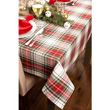 DII Tartan Plaid Collection Holiday Dining Table & Kitchen Décor, Square Christmas Tablecloth, 52x52, Red, Green & White
