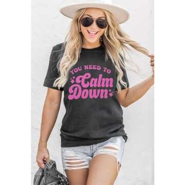 JINTING You Need to Calm Down T-Shirt Woman Country Concert Tops Music Lovers Tee LGBTQ Pride Gift Tops Dark Grey