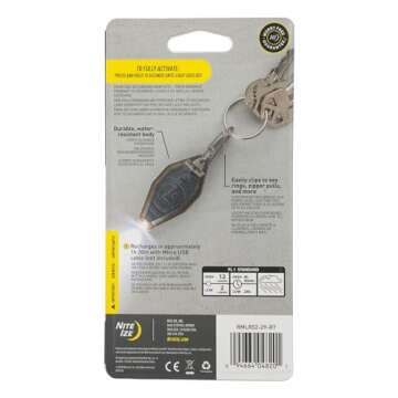 Nite Ize Radiant Rechargeable Microlight - Rechargeable Keychain Flashlight with LED Light - Microlight for Travel, Camping, Car Key Keychain & House Key Keychain - 12 Lumen Light