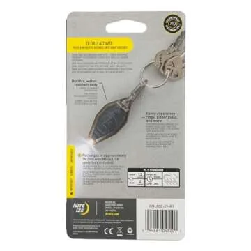 Nite Ize Radiant Rechargeable Microlight - Rechargeable Keychain Flashlight with LED Light - Microlight for Travel, Camping, Car Key Keychain & House Key Keychain - 12 Lumen Light