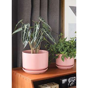 LE TAUCI Ceramic Plant Pots, 4.3+5.3+6.8 inch, Set of 3, Planters with Drainage Hole and Saucer, Ind...