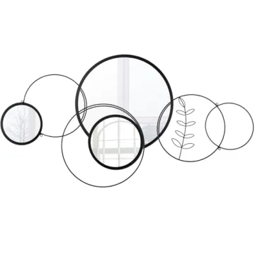 Modern Decorative Wall Mirrors - Black Metal Circle Set