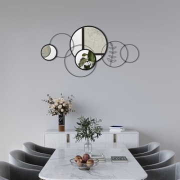 Modern Decorative Wall Mirrors - Black Metal Circle Set