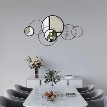 Modern Decorative Wall Mirrors - Black Metal Circle Set