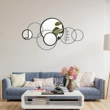 Modern Decorative Wall Mirrors - Black Metal Circle Set