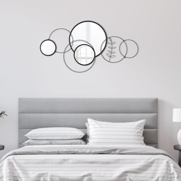 Modern Decorative Wall Mirrors - Black Metal Circle Set