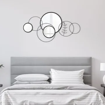 Modern Decorative Wall Mirrors - Black Metal Circle Set