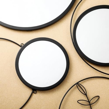 Modern Decorative Wall Mirrors - Black Metal Circle Set