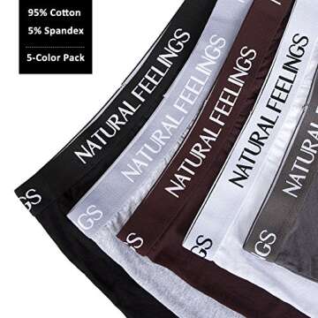 Natural Feelings Boxer Briefs Mens Underwear Men Pack Of 5 Soft Cotton Open Fly Underwear, M 33"-35" 84cm-89cm