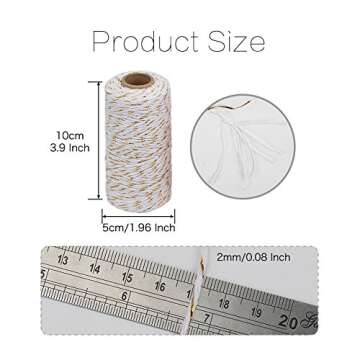 Tenn Well Bakers Twine, 2 Roll x 328 Feet 2mm Gold Wire Combined Christmas Twine String Ribbon for Gift Wrapping, Baking, Crafting, Holiday Decorations