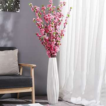 White Floor Vase 24 Inches Tall, Decorative Large Ceramic Vase for Living Room, Tall Flower Holder f...