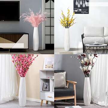 White Floor Vase 24 Inches Tall, Decorative Large Ceramic Vase for Living Room, Tall Flower Holder for Home Décor Dried Flower Arrangement Gift for Wedding Housewarming Office