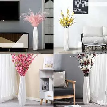 White Floor Vase 24 Inches Tall, Decorative Large Ceramic Vase for Living Room, Tall Flower Holder for Home Décor Dried Flower Arrangement Gift for Wedding Housewarming Office