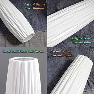 White Floor Vase 24 Inches Tall, Decorative Large Ceramic Vase for Living Room, Tall Flower Holder for Home Décor Dried Flower Arrangement Gift for Wedding Housewarming Office