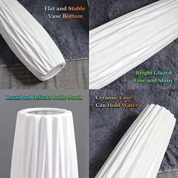 White Floor Vase 24 Inches Tall, Decorative Large Ceramic Vase for Living Room, Tall Flower Holder for Home Décor Dried Flower Arrangement Gift for Wedding Housewarming Office