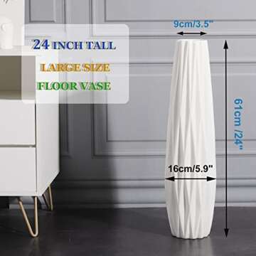 White Floor Vase 24 Inches Tall, Decorative Large Ceramic Vase for Living Room, Tall Flower Holder for Home Décor Dried Flower Arrangement Gift for Wedding Housewarming Office