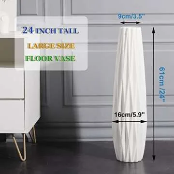 White Floor Vase 24 Inches Tall, Decorative Large Ceramic Vase for Living Room, Tall Flower Holder for Home Décor Dried Flower Arrangement Gift for Wedding Housewarming Office