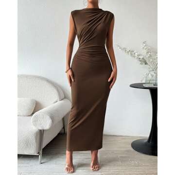BTFBM Women's Ruched Bodycon Dress Summer Casual Sleeveless Back Slit Elegant Club Evening Party Coc...