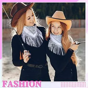 2 Pcs Disco Fringed Bandana Last Disco Party Paisley Bandanas Rhinestone Fringe Bandanas for Women Girls Western Party Favor (White, Pink)