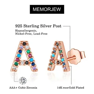 Memorjew Hypoallergenic Initial Stud Earrings for Women