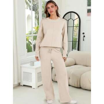ANRABESS Womens Two Piece Outfits Lounge Sweater Sets Casual Pullover Knit Tops Wide Leg Pants 2024 ...
