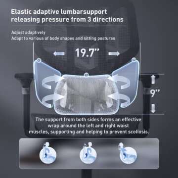 Hbada Ergonomic Office Chair with Elastic Adaptive Lumbar Support, High Back Office Chair with High-Density Mesh, Backrest Height Adjustable Desk Chair with 3D Armrests and Footrest, Black