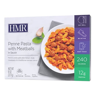 HMR Penne Pasta with Meatballs Entrée | Healthy Pack of 6 Meals | 12g Protein, Low-Calorie, Ready t...