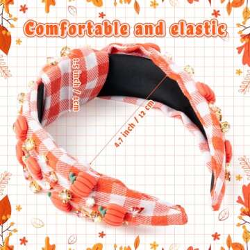 PANTIDE Thanksgiving Fall Jeweled Knotted Headband - Pumpkin Rhinestone Crystal Embellished Headband...