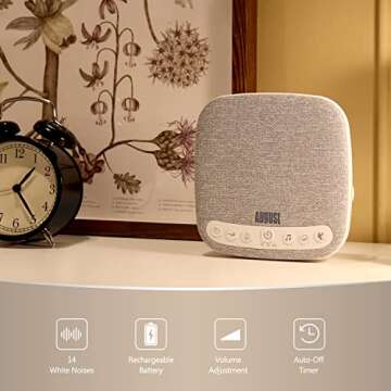 Portable White Noise Sound Machine - August SE160 - Calming, Ambient Sleep Therapy - 14 Soothing Sou...