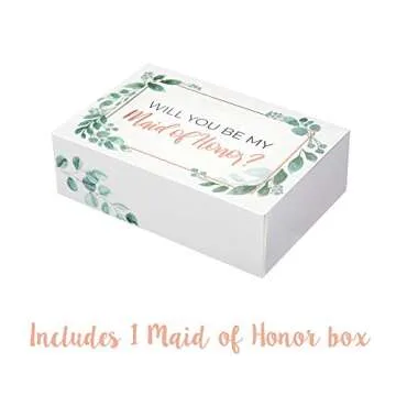 Pop Fizz Designs Bridesmaid Proposal Box Set I 10 Pack I 1 Maid of Honor Proposal Box and 9 Will You be My Bridesmaid Boxes I Greenery with Rose Gold Foil Bridesmaid Box for Bridesmaid Gifts