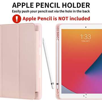 GHINL for iPad 9th/8th/7th Generation Case (2021/2020/2019) iPad 10.2-Inch Case with Pencil Holder [Sleep/Wake] Slim Soft TPU Back Smart Magnetic Stand Protective Cover Cases(Light Pink)