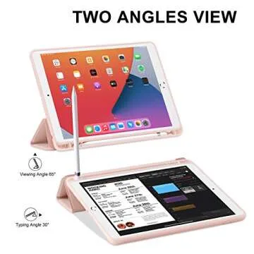 GHINL for iPad 9th/8th/7th Generation Case (2021/2020/2019) iPad 10.2-Inch Case with Pencil Holder [Sleep/Wake] Slim Soft TPU Back Smart Magnetic Stand Protective Cover Cases(Light Pink)