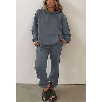 PAODIKUAI Women 2 Piece Outfits Hoodie Sweatsuits Set Sweatpants Long Sleeve Sweatshirt Matching Joggers Tracksuit Sets(gray blue,M)